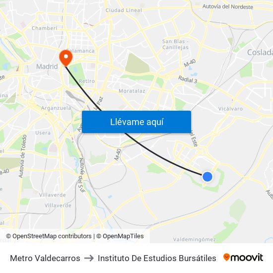 Metro Valdecarros to Instituto De Estudios Bursátiles map