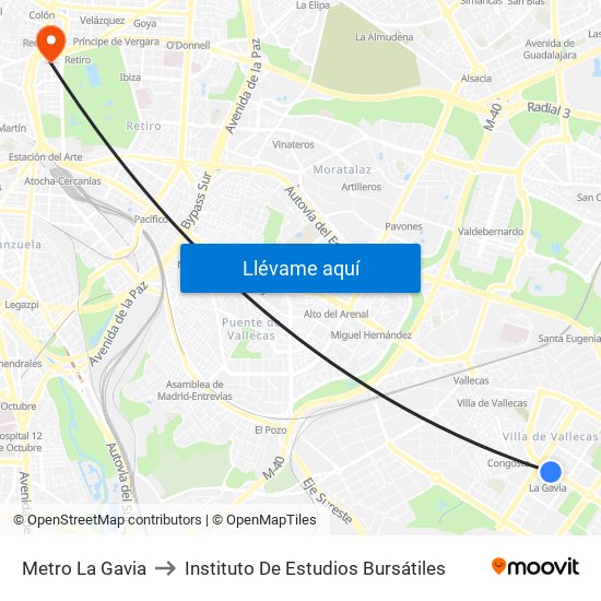 Metro La Gavia to Instituto De Estudios Bursátiles map