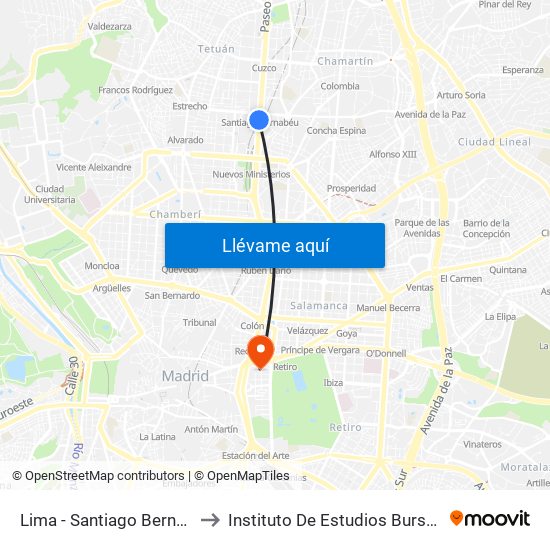 Lima - Santiago Bernabéu to Instituto De Estudios Bursátiles map