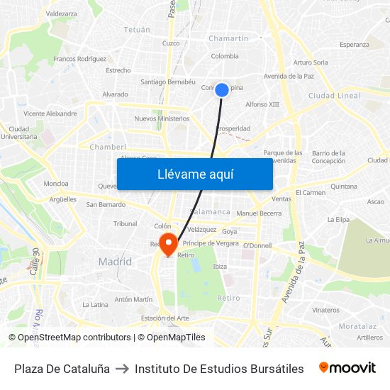 Plaza De Cataluña to Instituto De Estudios Bursátiles map