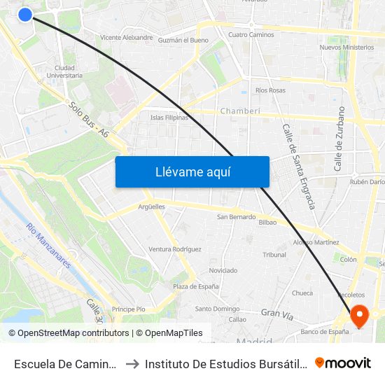 Escuela De Caminos to Instituto De Estudios Bursátiles map