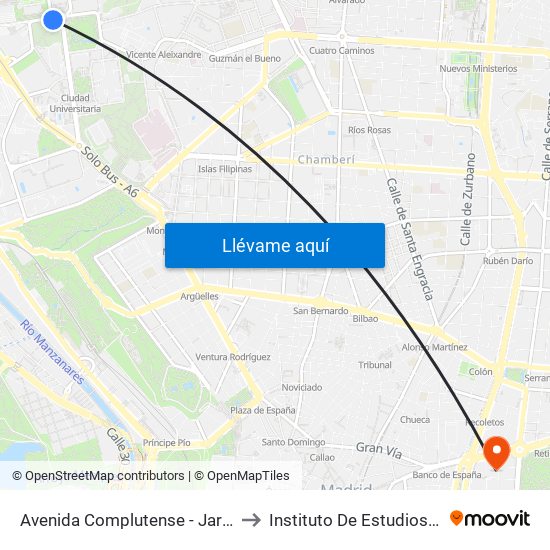 Avenida Complutense - Jardín Botánico to Instituto De Estudios Bursátiles map