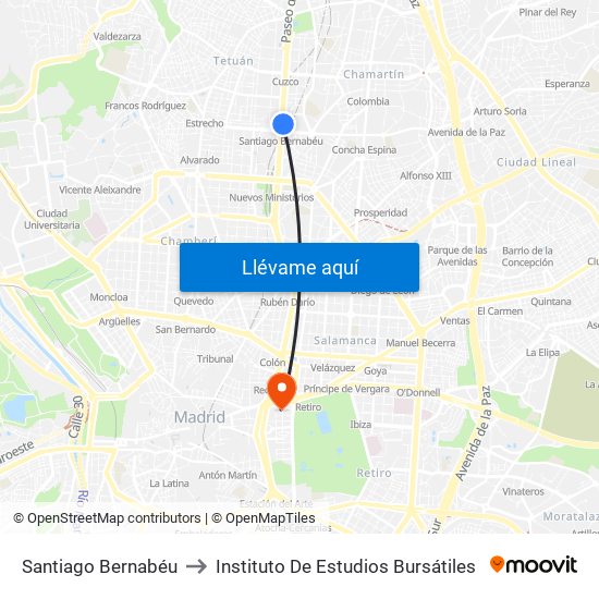 Santiago Bernabéu to Instituto De Estudios Bursátiles map