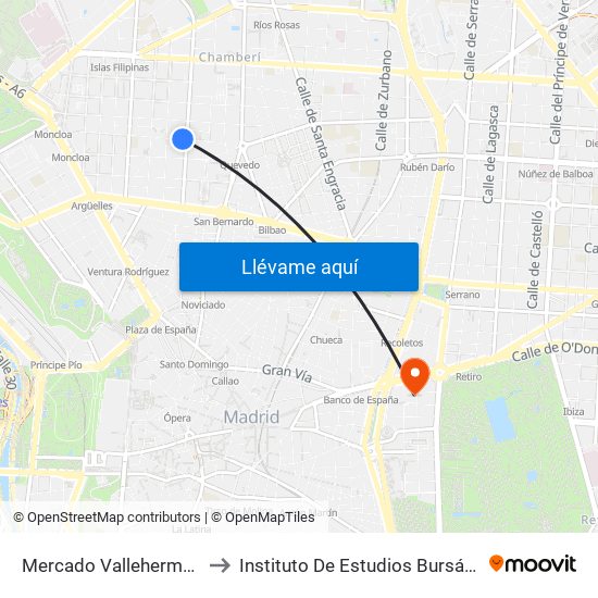 Mercado Vallehermoso to Instituto De Estudios Bursátiles map