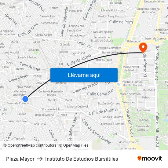 Plaza Mayor to Instituto De Estudios Bursátiles map