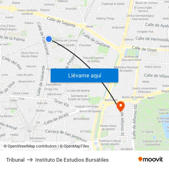 Tribunal to Instituto De Estudios Bursátiles map