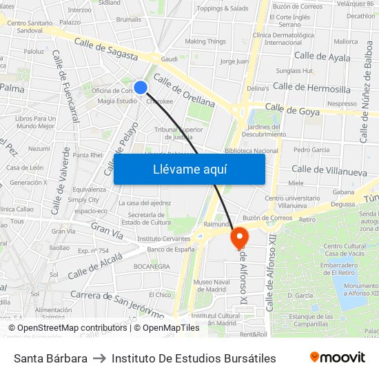 Santa Bárbara to Instituto De Estudios Bursátiles map