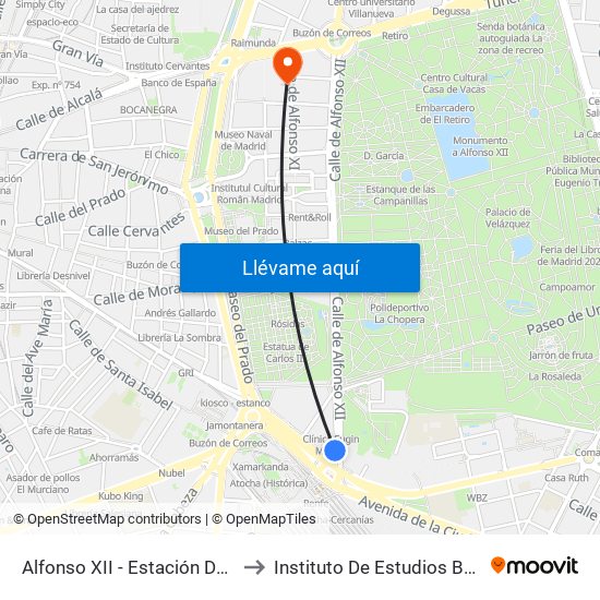Alfonso XII - Estación De Atocha to Instituto De Estudios Bursátiles map