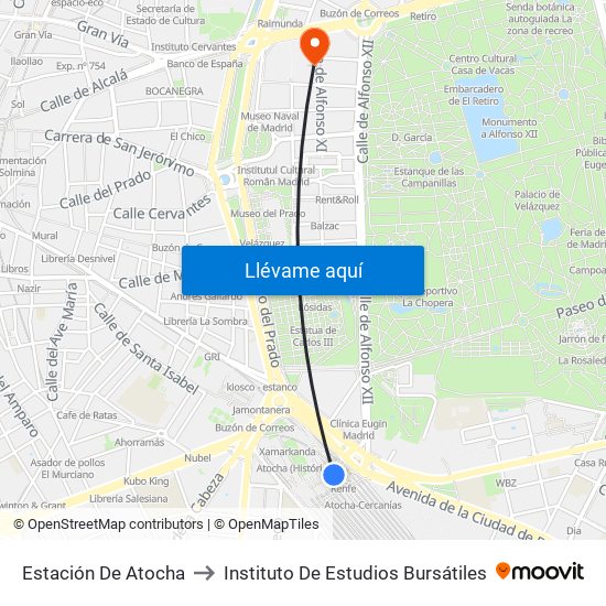 Estación De Atocha to Instituto De Estudios Bursátiles map