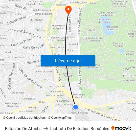 Estación De Atocha to Instituto De Estudios Bursátiles map