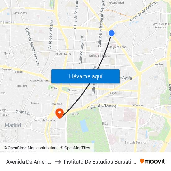 Avenida De América to Instituto De Estudios Bursátiles map