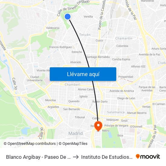 Blanco Argibay - Paseo De La Dirección to Instituto De Estudios Bursátiles map
