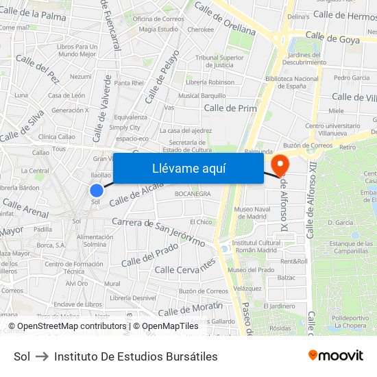 Sol to Instituto De Estudios Bursátiles map