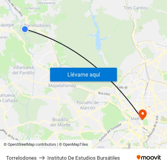 Torrelodones to Instituto De Estudios Bursátiles map