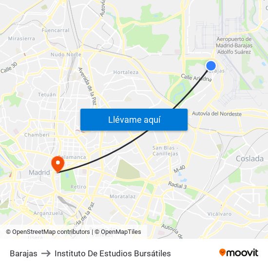 Barajas to Instituto De Estudios Bursátiles map