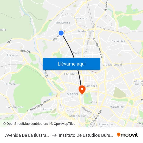 Avenida De La Ilustración to Instituto De Estudios Bursátiles map