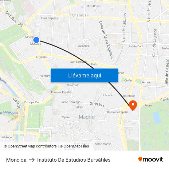 Moncloa to Instituto De Estudios Bursátiles map