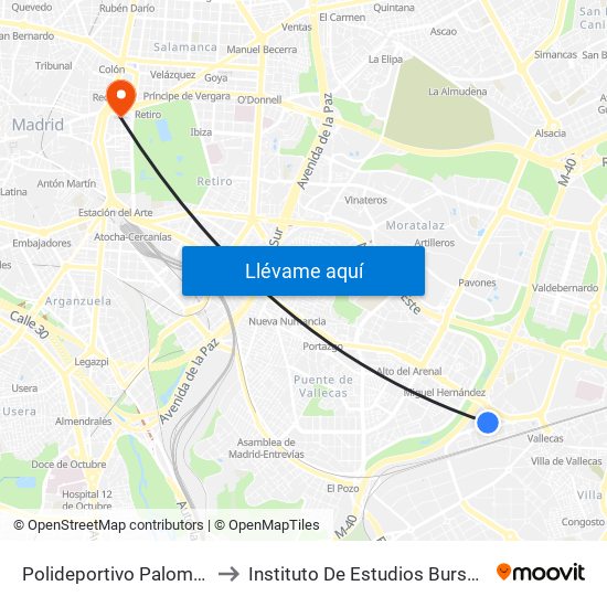 Polideportivo Palomeras to Instituto De Estudios Bursátiles map