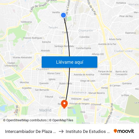 Intercambiador De Plaza De Castilla to Instituto De Estudios Bursátiles map
