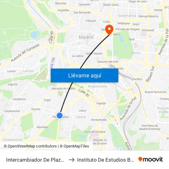 Intercambiador De Plaza Elíptica to Instituto De Estudios Bursátiles map