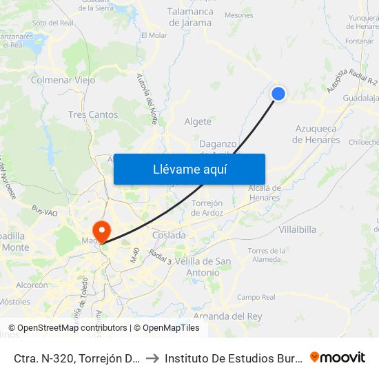 Ctra. N-320, Torrejón Del Rey to Instituto De Estudios Bursátiles map