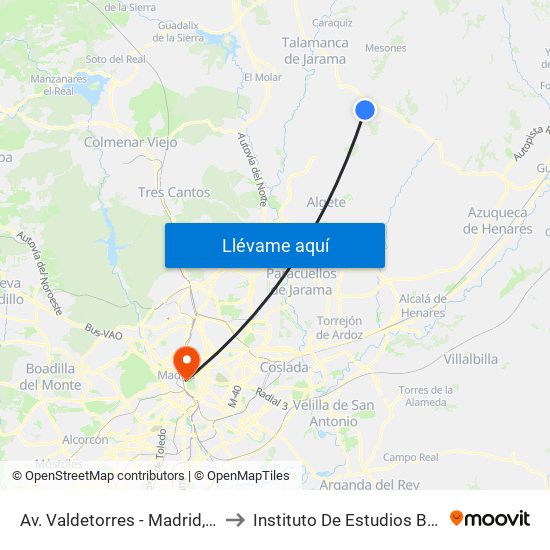 Av. Valdetorres - Madrid, El Casar to Instituto De Estudios Bursátiles map