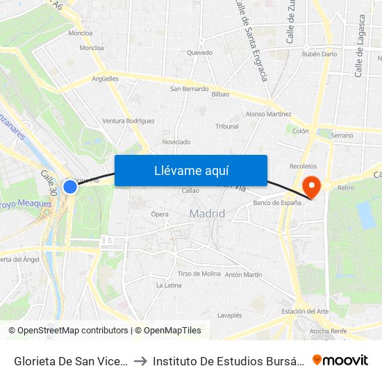 Glorieta De San Vicente to Instituto De Estudios Bursátiles map
