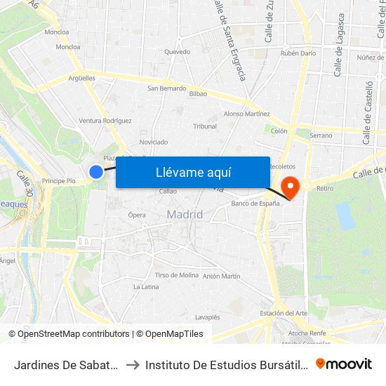 Jardines De Sabatini to Instituto De Estudios Bursátiles map