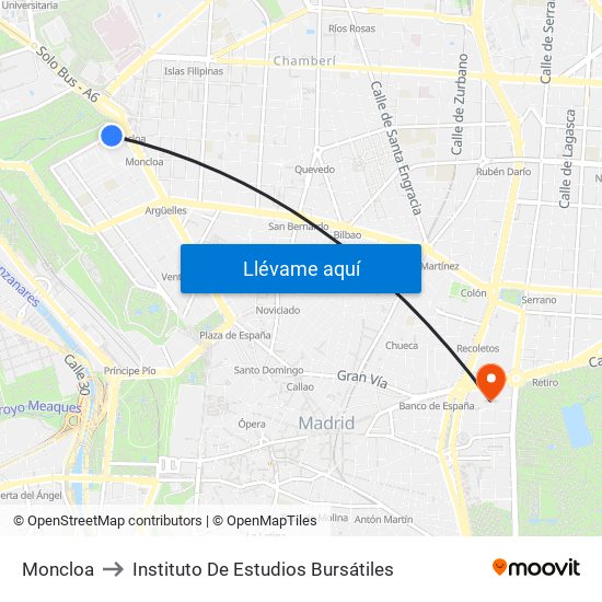 Moncloa to Instituto De Estudios Bursátiles map