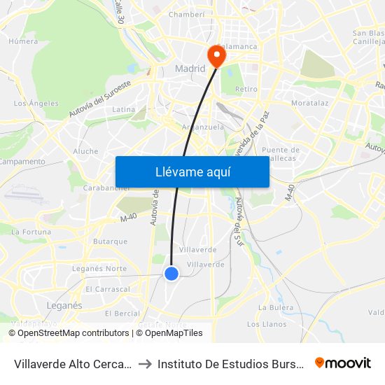 Villaverde Alto Cercanías to Instituto De Estudios Bursátiles map