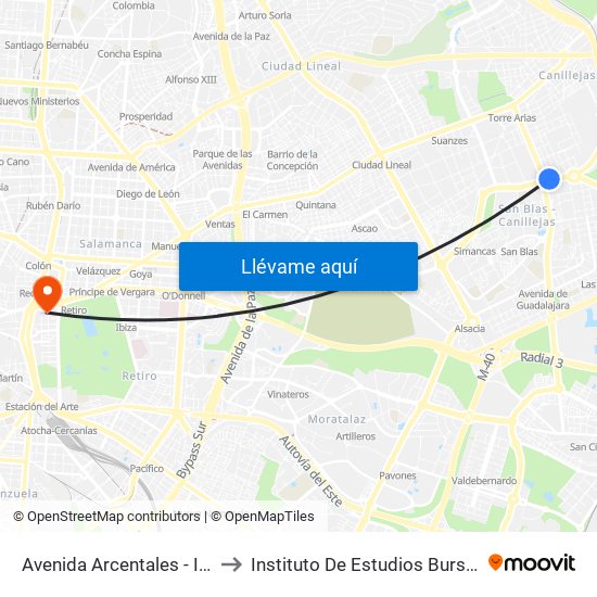 Avenida Arcentales - Iliada to Instituto De Estudios Bursátiles map