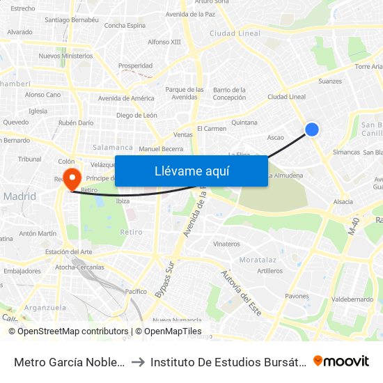 Metro García Noblejas to Instituto De Estudios Bursátiles map