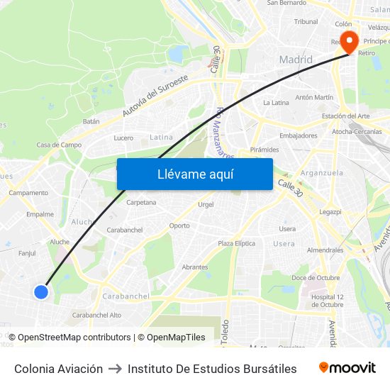 Colonia Aviación to Instituto De Estudios Bursátiles map