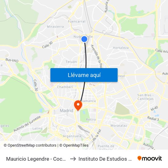 Mauricio Legendre - Cocheras Emt to Instituto De Estudios Bursátiles map