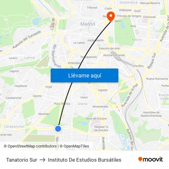 Tanatorio Sur to Instituto De Estudios Bursátiles map