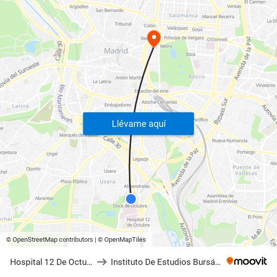 Hospital 12 De Octubre to Instituto De Estudios Bursátiles map