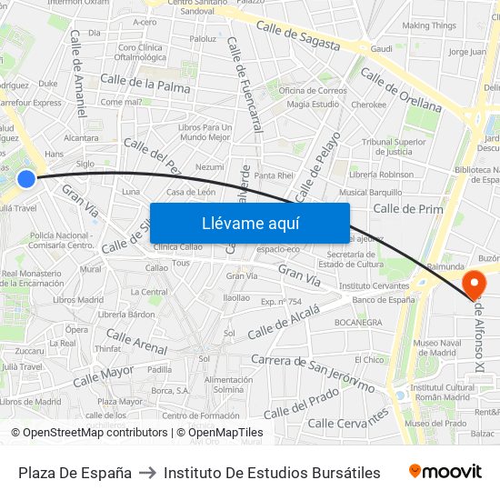 Plaza De España to Instituto De Estudios Bursátiles map