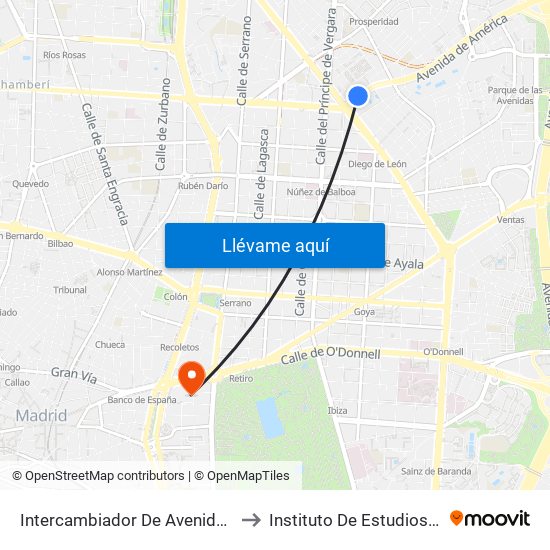 Intercambiador De Avenida De América to Instituto De Estudios Bursátiles map
