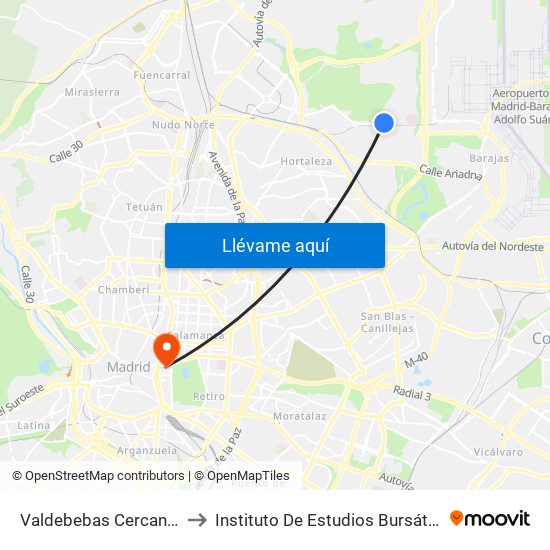 Valdebebas Cercanías to Instituto De Estudios Bursátiles map