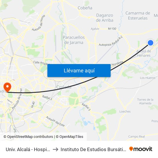 Univ. Alcalá - Hospital to Instituto De Estudios Bursátiles map