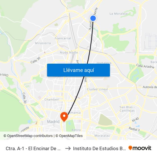 Ctra. A-1 - El Encinar De Los Reyes to Instituto De Estudios Bursátiles map