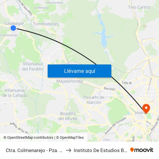 Ctra. Colmenarejo - Pza. Cruz Roja to Instituto De Estudios Bursátiles map
