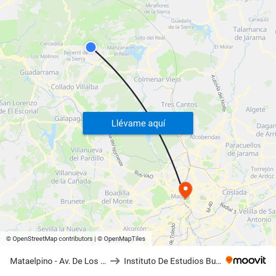 Mataelpino - Av. De Los Linares to Instituto De Estudios Bursátiles map
