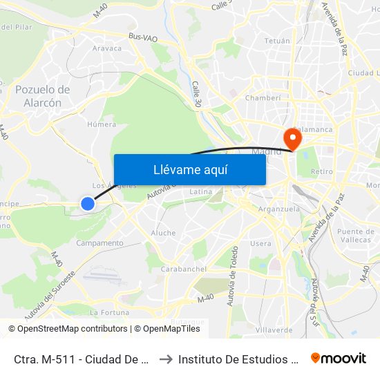 Ctra. M-511 - Ciudad De La Imagen to Instituto De Estudios Bursátiles map