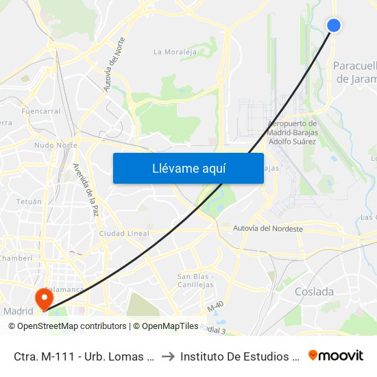 Ctra. M-111 - Urb. Lomas Del Jarama to Instituto De Estudios Bursátiles map