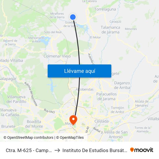 Ctra. M-625 - Camping to Instituto De Estudios Bursátiles map