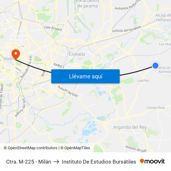 Ctra. M-225 - Milán to Instituto De Estudios Bursátiles map