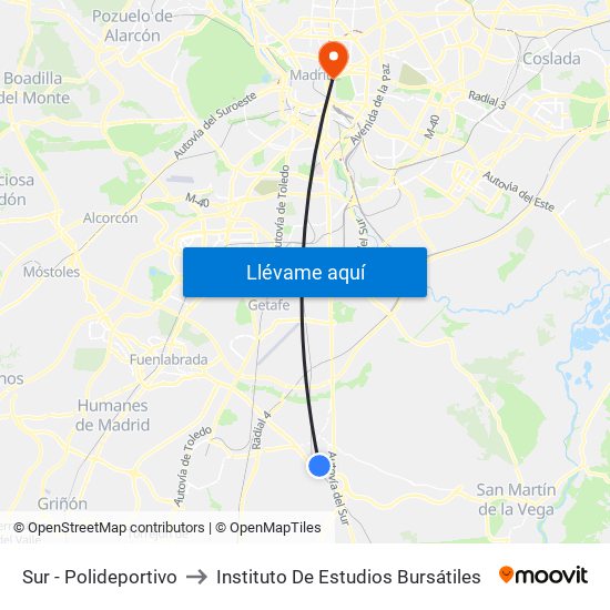 Sur - Polideportivo to Instituto De Estudios Bursátiles map