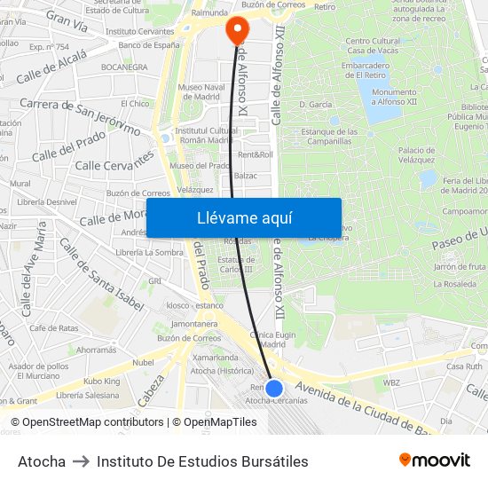 Atocha to Instituto De Estudios Bursátiles map