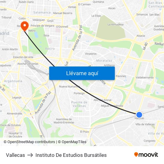 Vallecas to Instituto De Estudios Bursátiles map